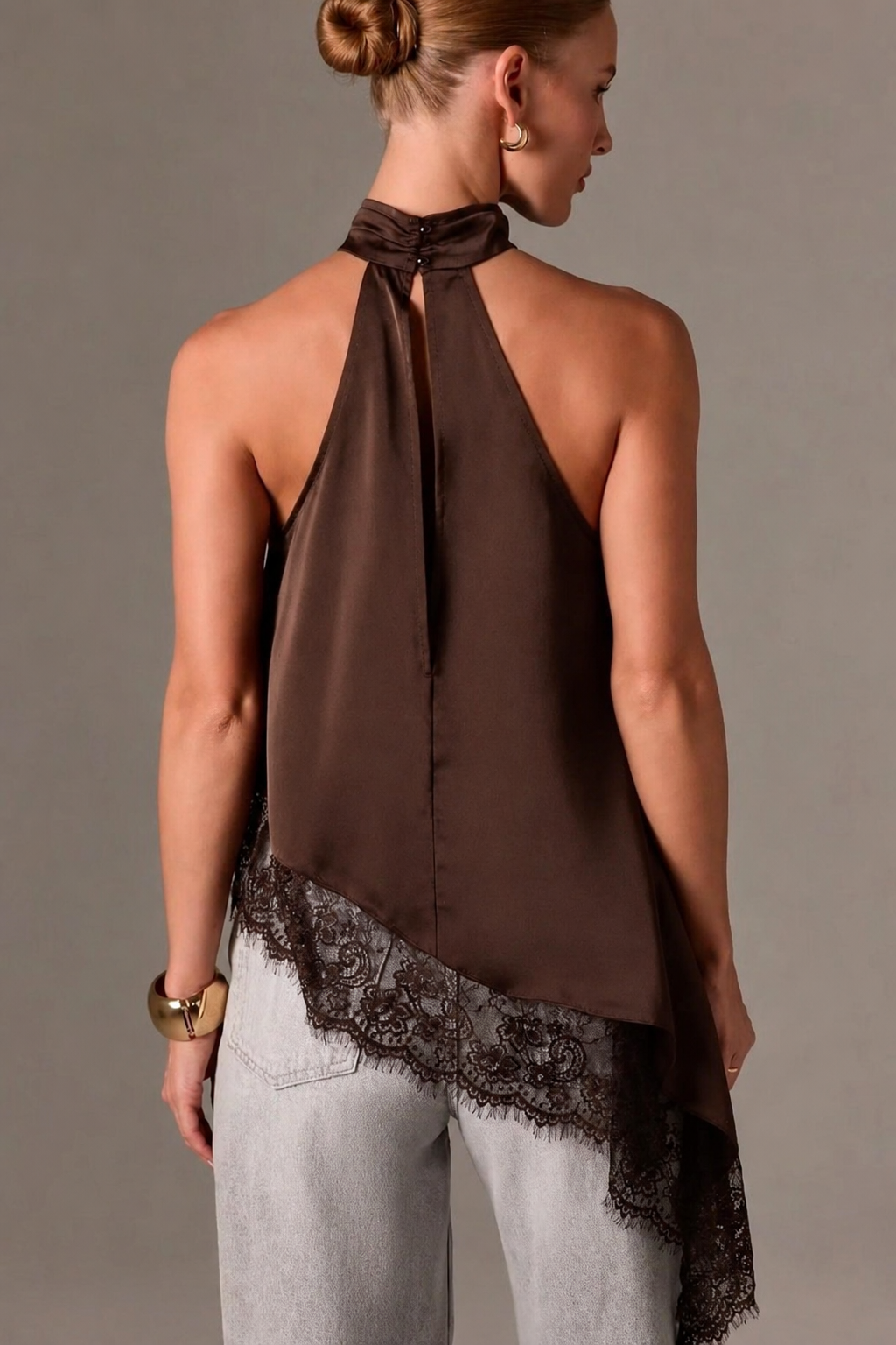 Satin Lace Asymmetrical Top