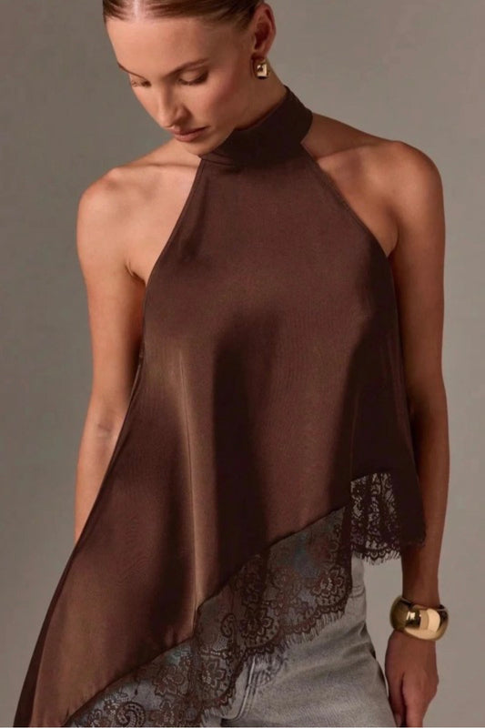 Satin Lace Asymmetrical Top