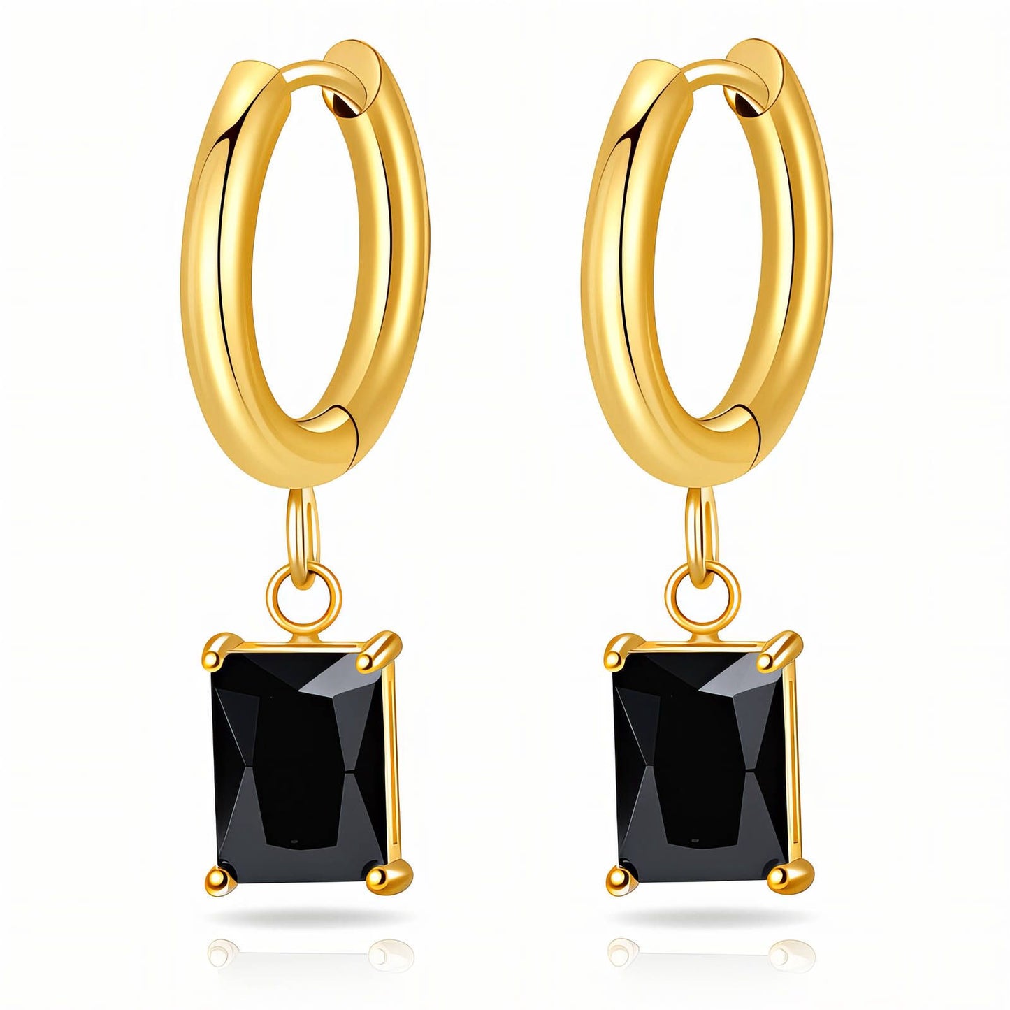 Black Stone Huggie Hoop Earrings