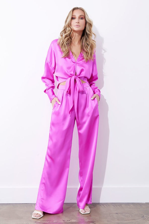 Pink Satin Pants Set
