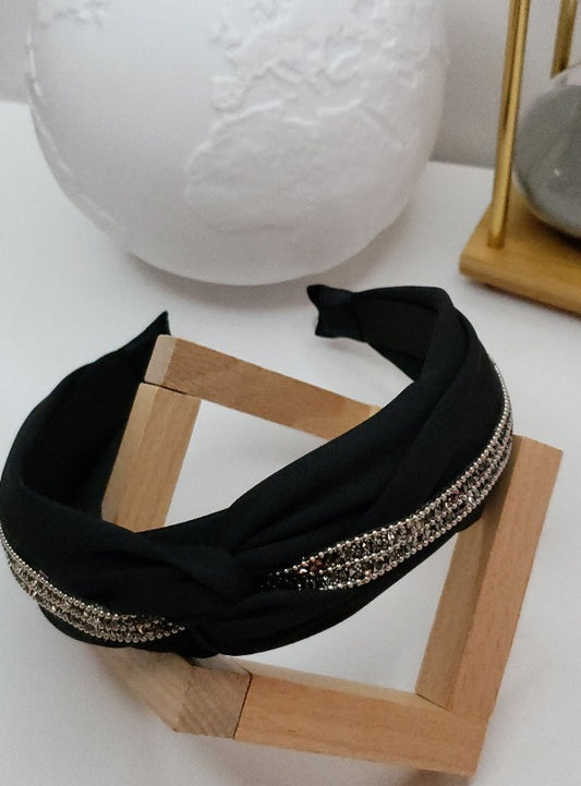 D’Cross Knot Rhinestones Hairband Black | D'Glamoont