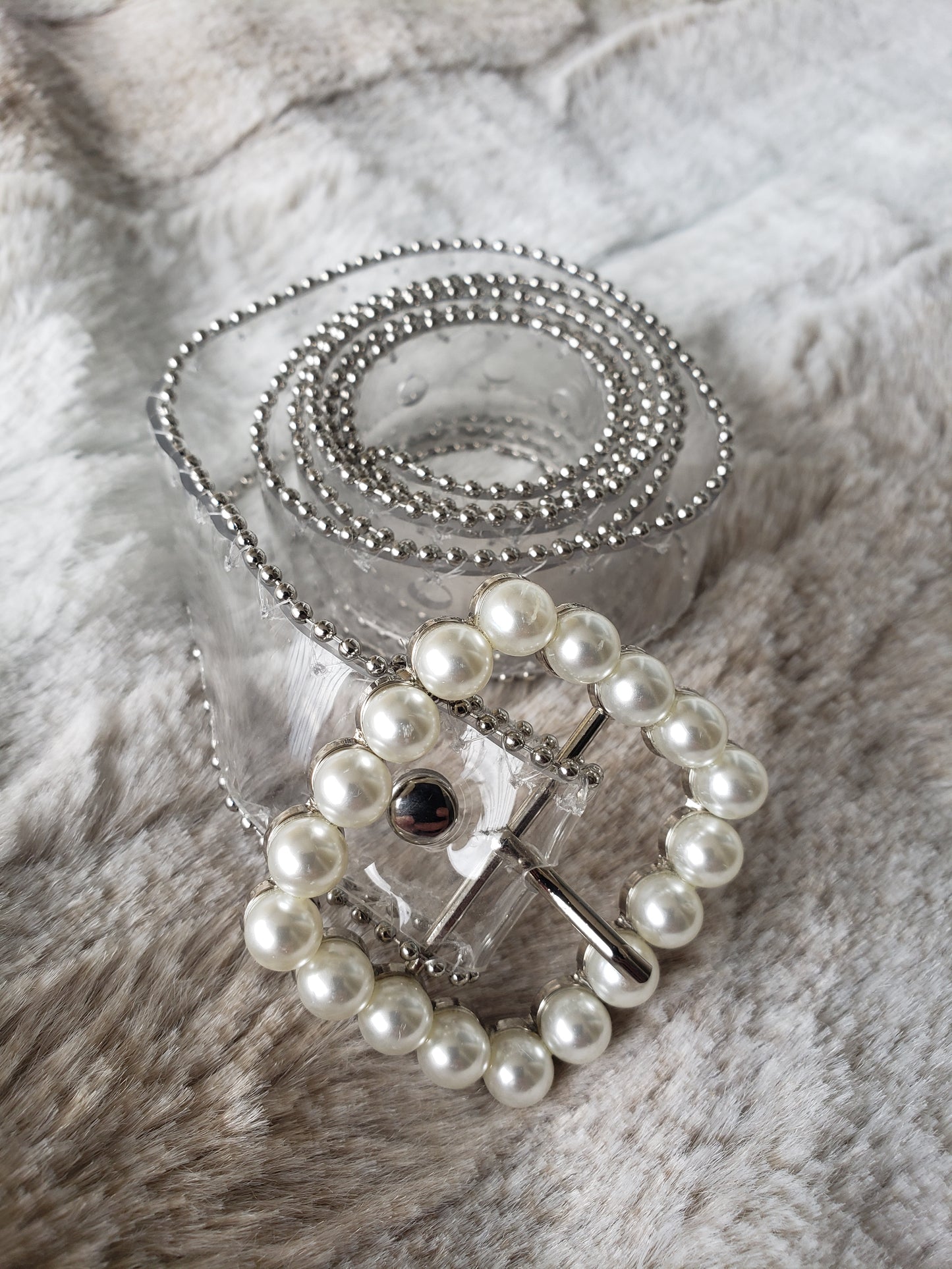 Clear Pearl Buckle Belt