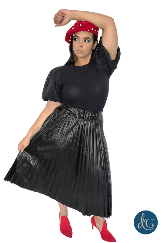 d'G in Paris Leather Midi Skirt