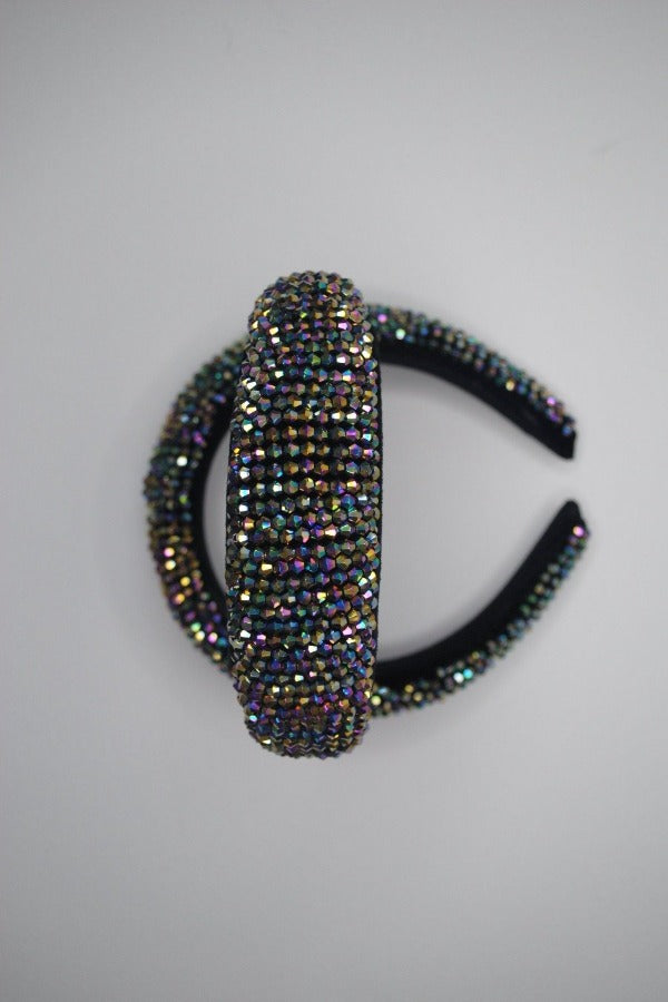 Full Crystal Luxury Hairband. Shiny Padded Rhinestone Headband - Multi Color- Tornasol