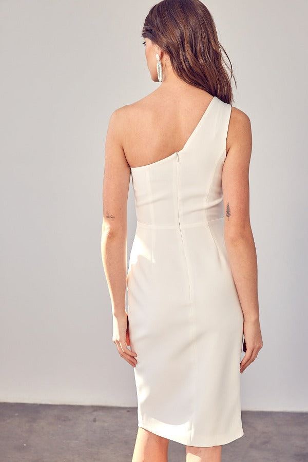 White One Shoulder Midi Dress