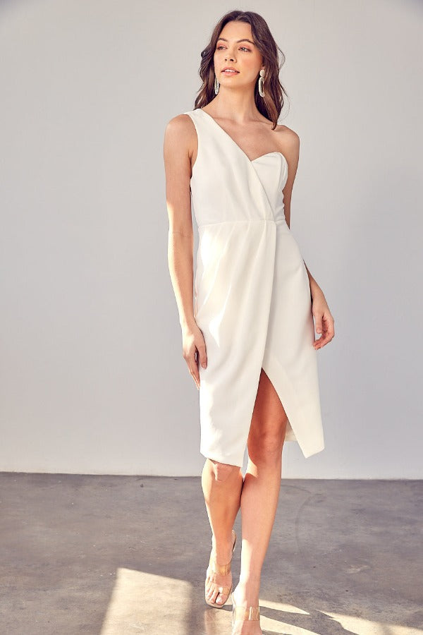 White One Shoulder Midi Dress