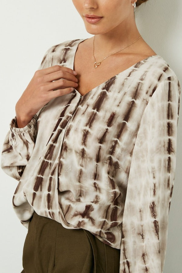 Tie-Dye Surplice Top- Brown