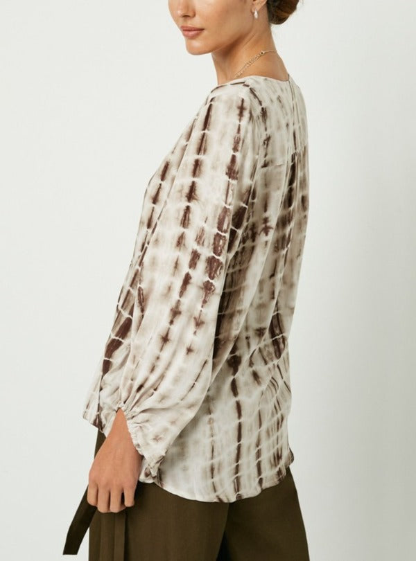 Tie-Dye Surplice Top- Brown