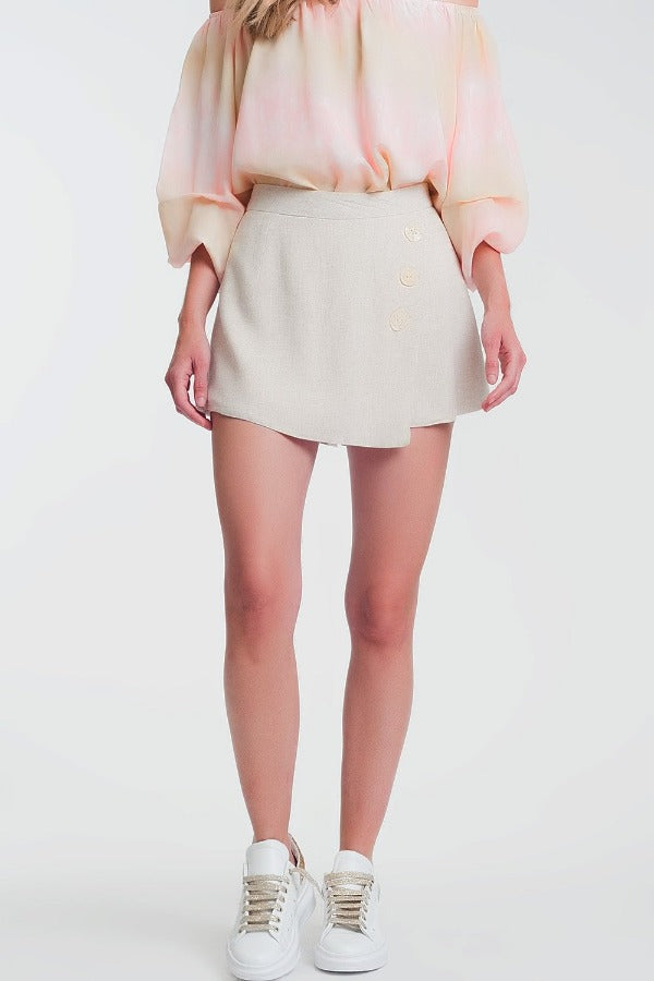 Button Linen Skorts | Beige