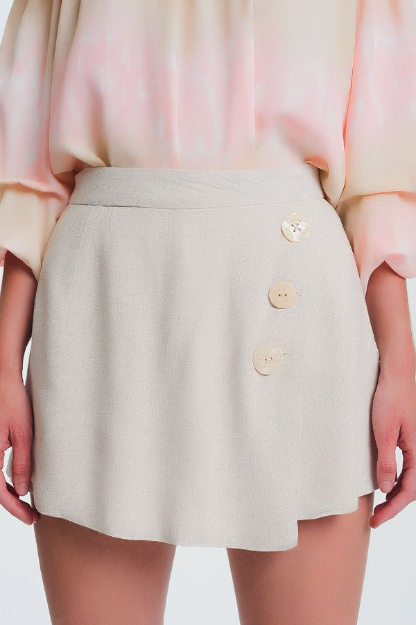 Button Linen Skorts | Beige