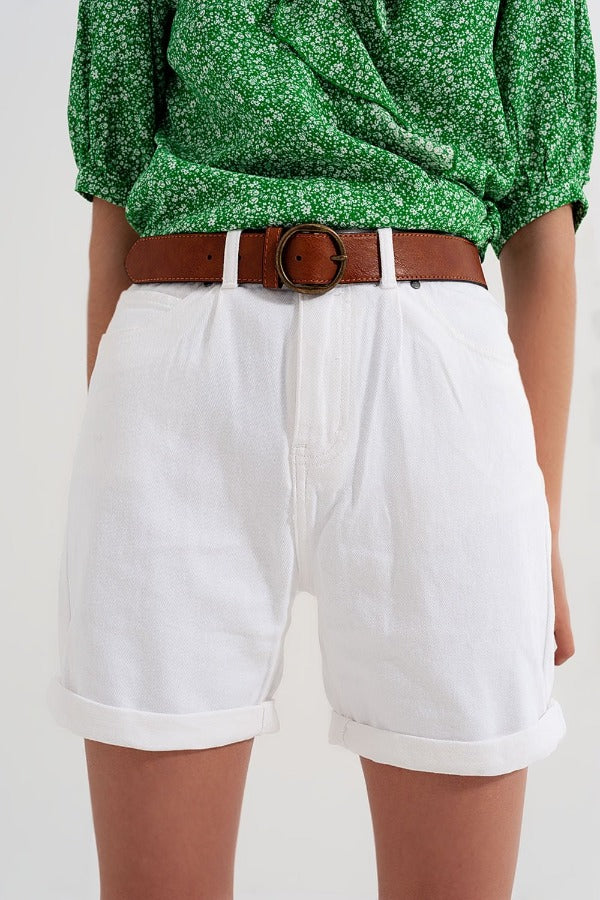 White Denim Mom Shorts